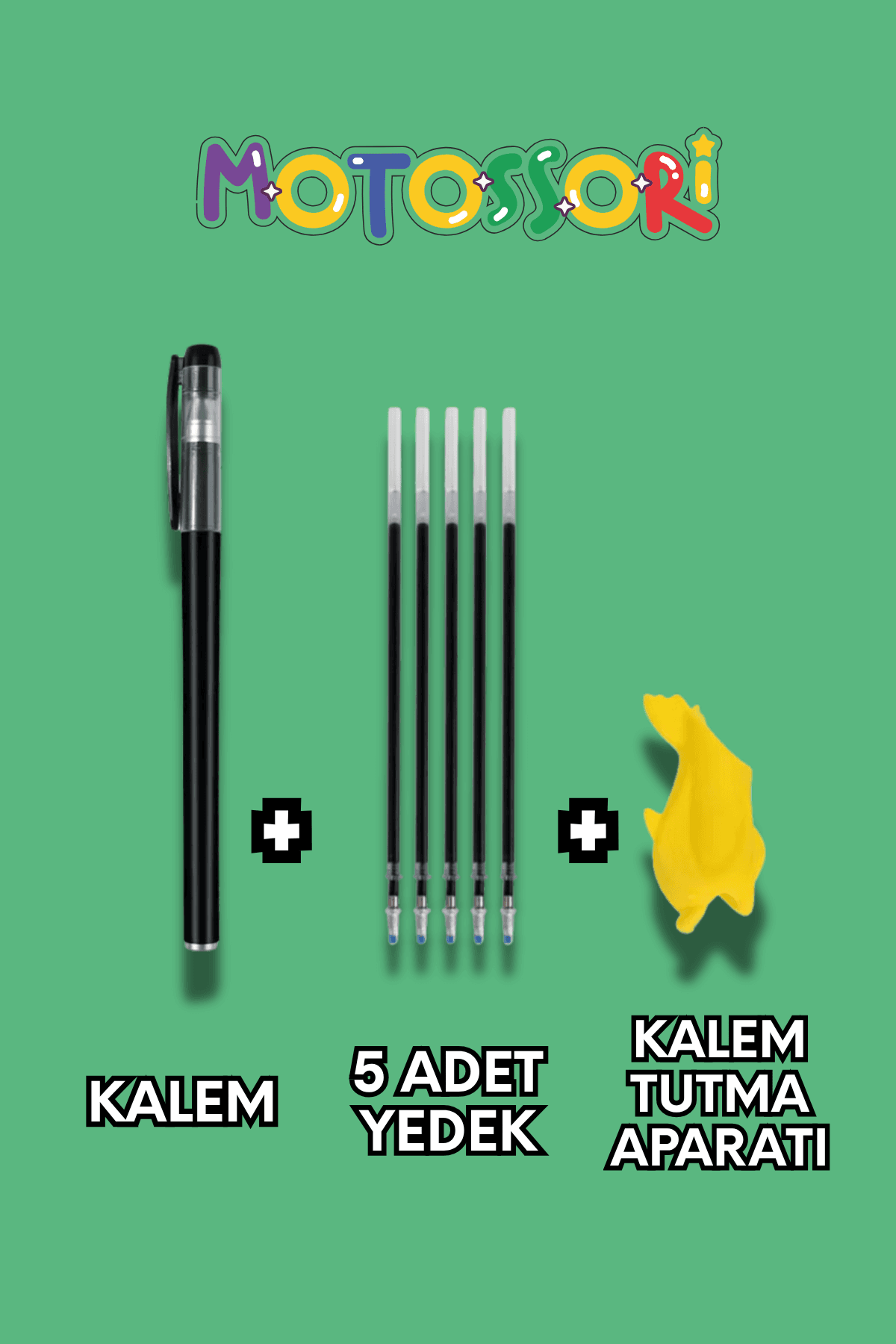 Sihirli Yazı Kalem + Kalem İçi Yedeği 5 Adet + 1 Adet Kalem Tutacağı – Sihirli Defter Kitap Setinde Kullanılan Kalem seti