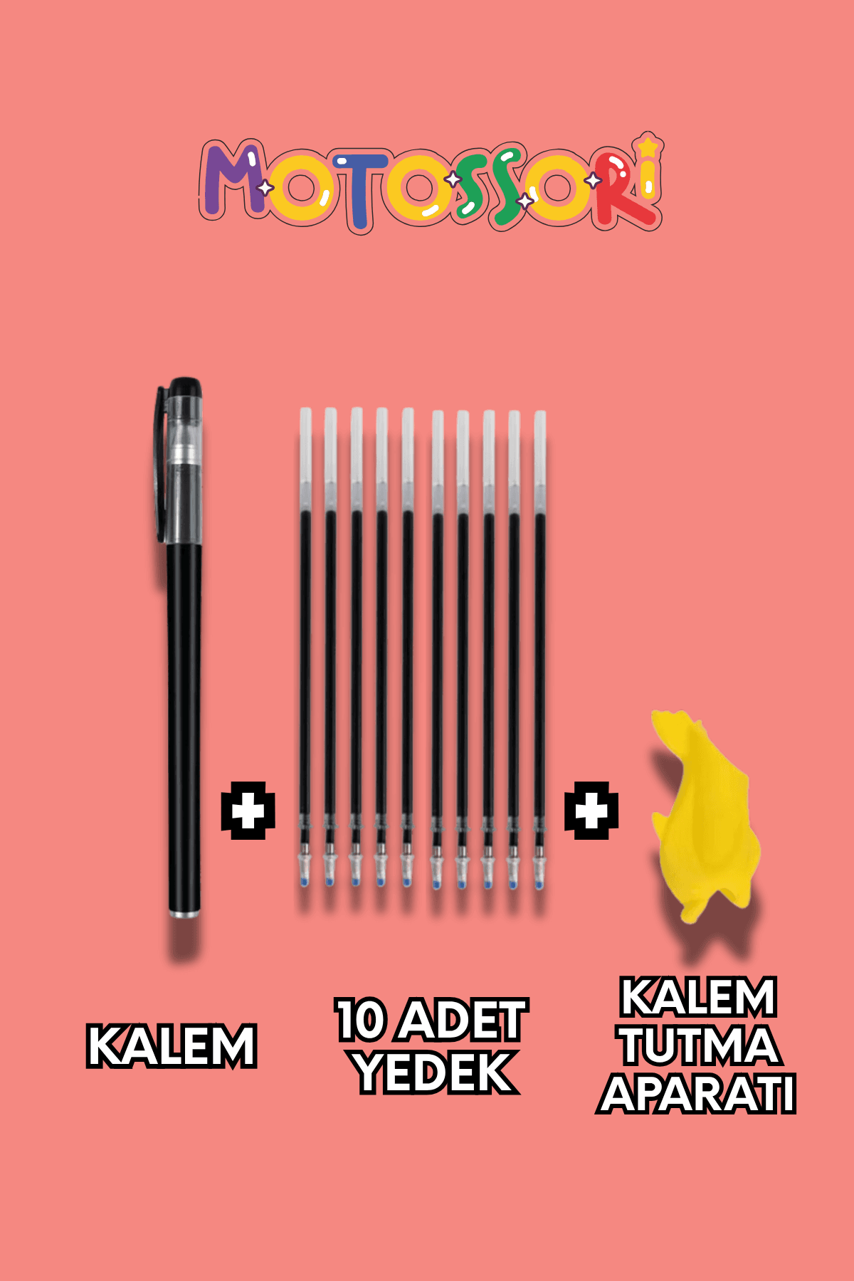 Sihirli Yazı Kalem + Kalem İçi Yedeği 10 Adet + 1 Adet Kalem Tutacağı – Sihirli Defter Kitap Setinde Kullanılan Kalem seti