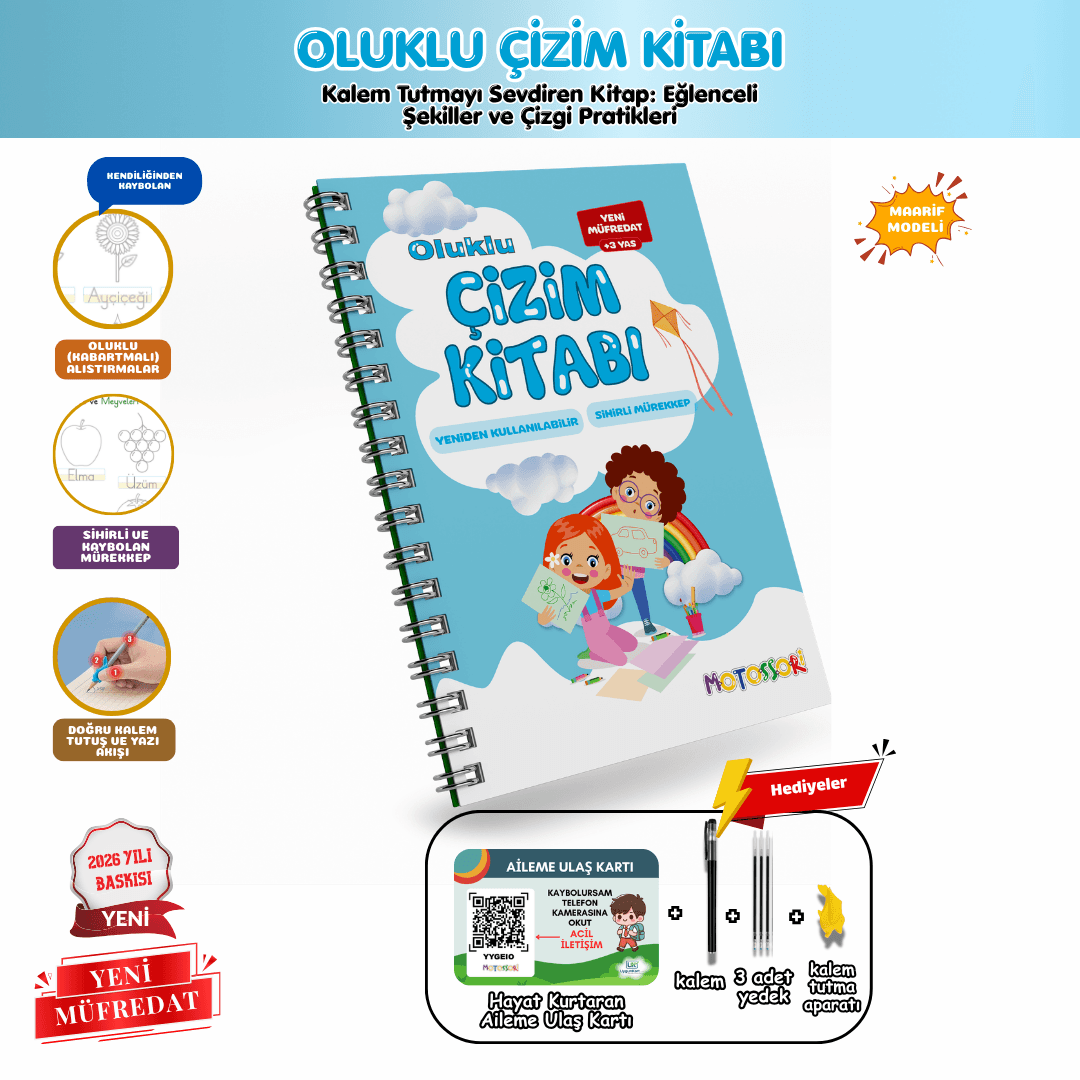 Çizmeyi Öğreten Oluklu (Kabartmalı) Kitabı | Sihirli Yazı Defterleri | Çocuk Aktive Eğitici Kitap
