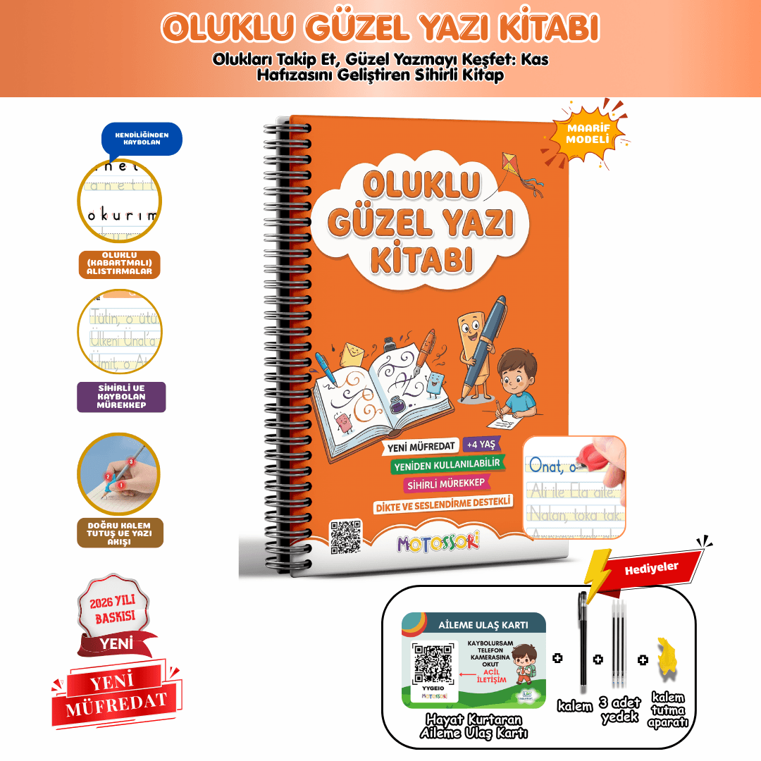 Güzel Yazı Öğreten Oluklu (Kabartmalı) Kitabı | Sihirli Yazı Defterleri | Çocuk Aktive Eğitici Kitap