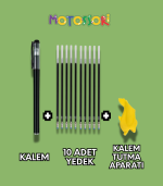 Sihirli Yazı Kalem + Kalem İçi Yedeği 10 Adet + 1 Adet Kalem Tutacağı - Sihirli Defter Kitap Setinde Kullanılan Kalem seti