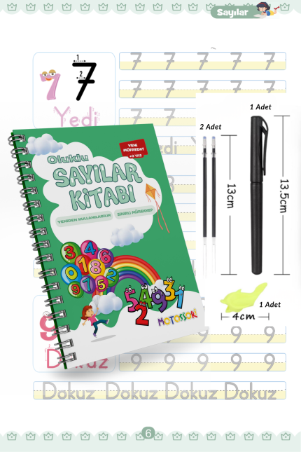 Sayıları Öğreten Oluklu (Kabartmalı) Kitabı | Sihirli Yazı Defterleri | Çocuk Aktive Eğitici Kitap
