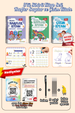 Harfleri | Sayıları ve Çizmeyi Öğreten Oluklu (Kabartmalı) 3’lü Kitap Seti | Sihirli Yazı Defterleri